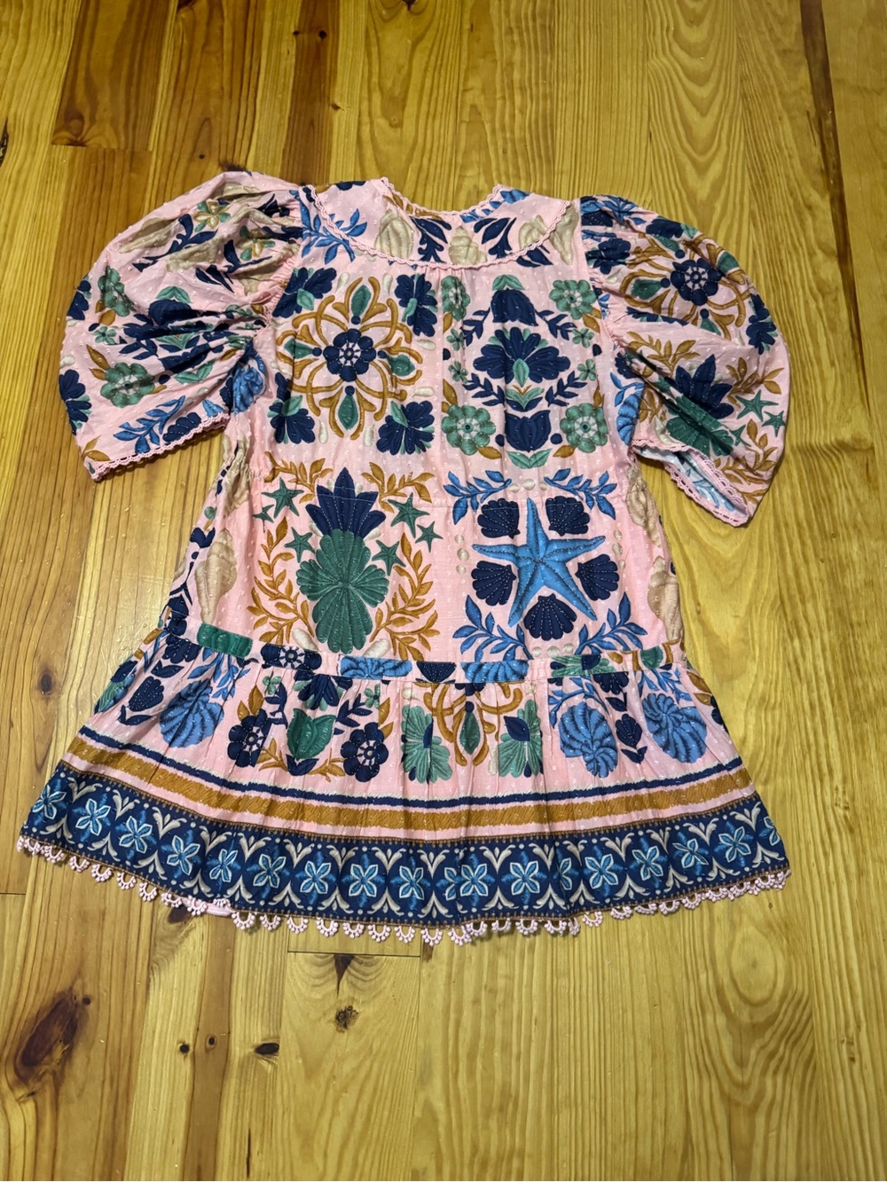 Farm Rio Seashell Tapestry Pink Cotton Mini Dress Women’s Large - Picture 16 of 16